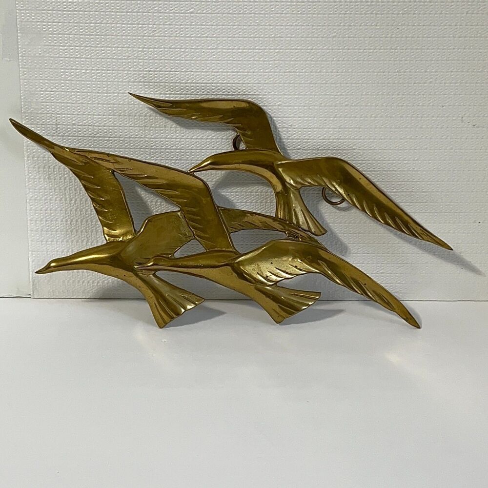 Vintage Mid Century Modern Penco Brass Geese Seagulls Hanging Wall Art MCM
